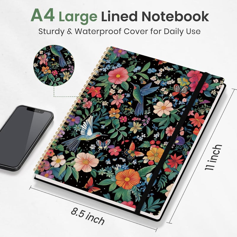 Taja Large Spiral Lined Journal for Women, 8.5" x 11" Notebooks for Work Collge Ruled, A4 Aesthetic Cute Journaling Notebooks for Writing, Plastic Cover, Hummingbird - Image 5